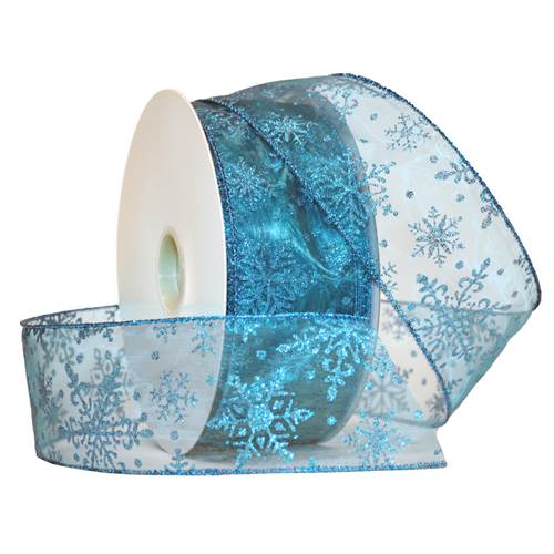 Snowflakes Wired Ribbon (Turquoise)