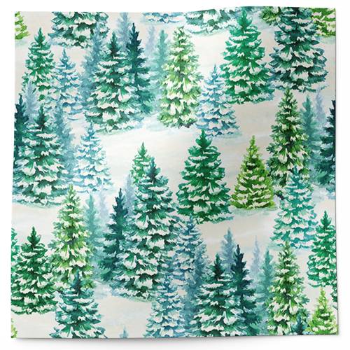 Snowy trees tissue paper with watercolor snow-covered pines in green and icy white