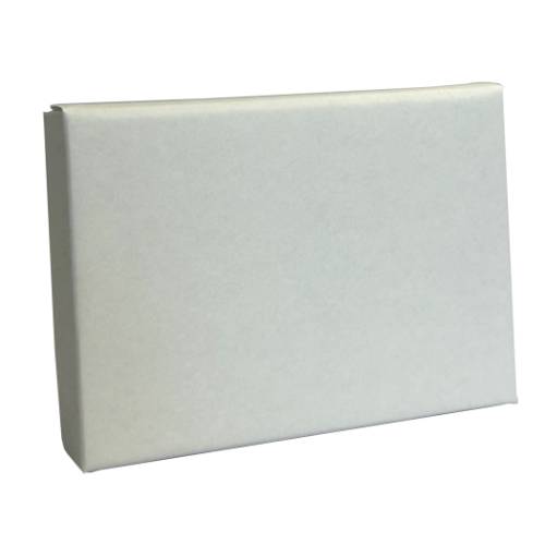Soft Touch White pop-up gift card box 4 5/8" x 3 3/8" x 5/8" — pops open to display a gift card, soft-touch matte white finish