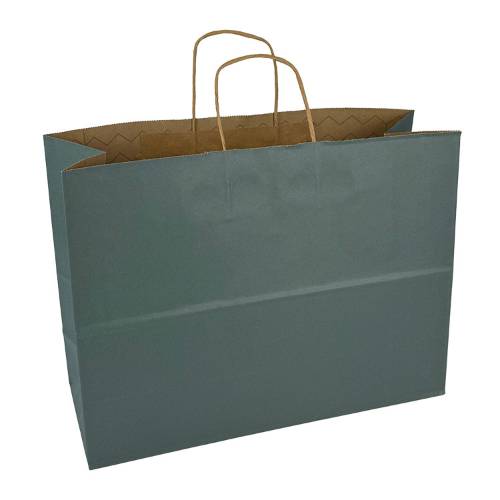 Solid spruce-teal kraft paper shopping bag with twisted paper handles — 16 x 6 x 12