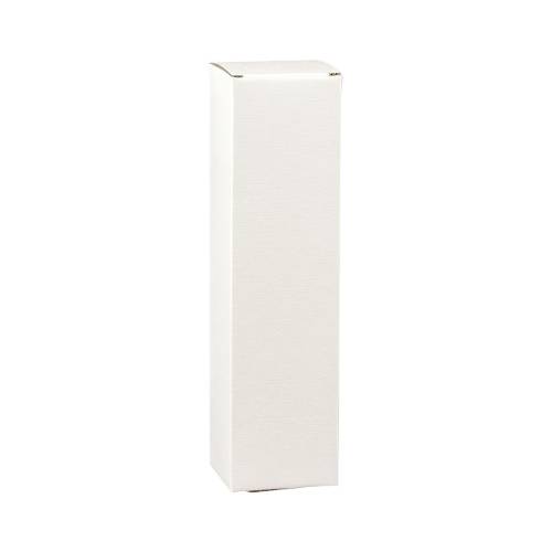 Spun Bianco wine bottle box 3.5x3.5x15, tall slim top-opening bottle box with tuck-close lid, white embossed spun finish