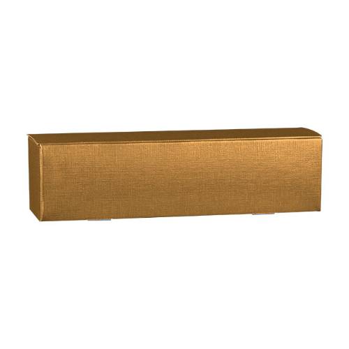Spun Oro wine bottle box 3.8x3.8x13.4, long side-opening bottle box with hinged lid, matte gold spun-metallic finish