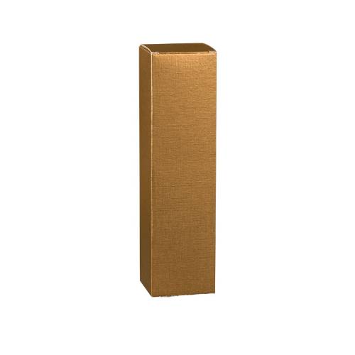 Spun Oro wine bottle box 3.5x3.5x15, tall slim top-opening bottle box with tuck-close lid, matte gold spun-metallic finish