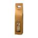 Spun Oro Wine Bottle Carrier 3.5x3.5x15 — upright folding carrier with die-cut handle and arched bottle window, matte gold spun-metallic finish