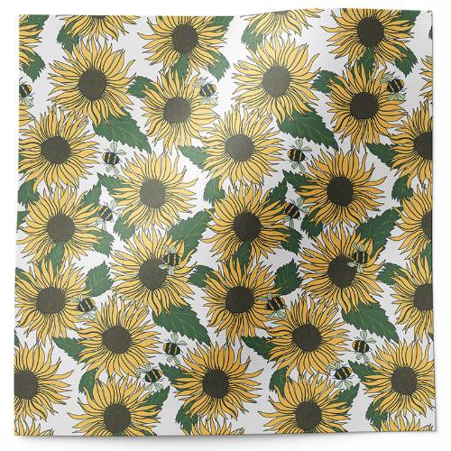 Sunflowers tissue paper with bold yellow sunflowers and bees on white