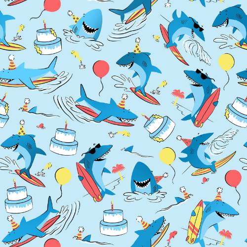 Surfing Sharks Gift Wrap Paper — fun surfing sharks birthday gift wrapping paper