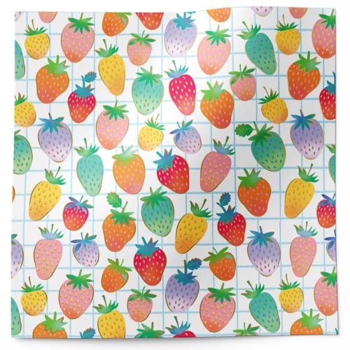 Sweet strawberries tissue paper with colorful watercolor strawberries in rainbow tones on white