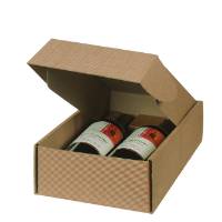 Tawny wine bottle box 7.2x3.5x13.4, hinged-lid gift box with full-length insert dividers holding 2 bottles, tawny textured rib finish