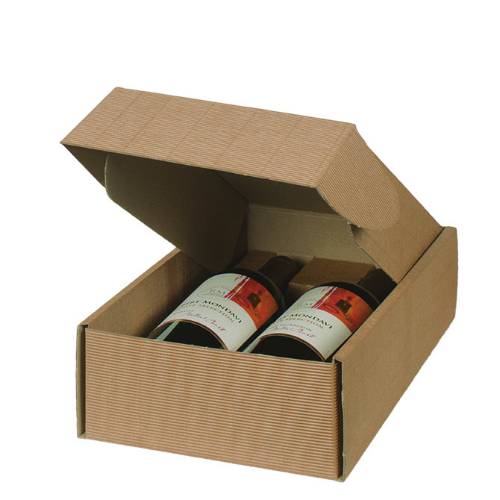 Tawny wine bottle box 7.2x3.5x13.4, hinged-lid gift box with full-length insert dividers holding 2 bottles, tawny textured rib finish