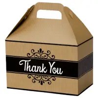 Thank You Kraft Stripes large gable box — natural kraft with a printed Thank You and tonal stripes, die-cut top carry handle