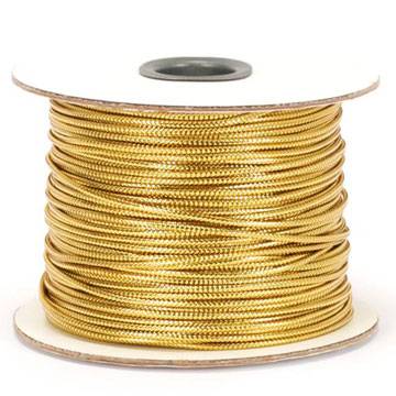 Gold tinsel cord in a coiled loop — thin metallic twist cord for gift wrap and décor