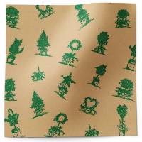 Topiary Printed Tissue Paper — Green topiary tree illustrations and holiday garden motifs on kraft background