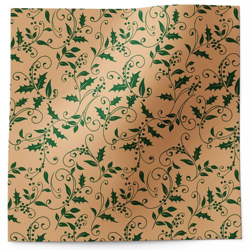 Totally Holly Printed Tissue Paper — Dense tossed pattern of green holly leaves with red berries on white