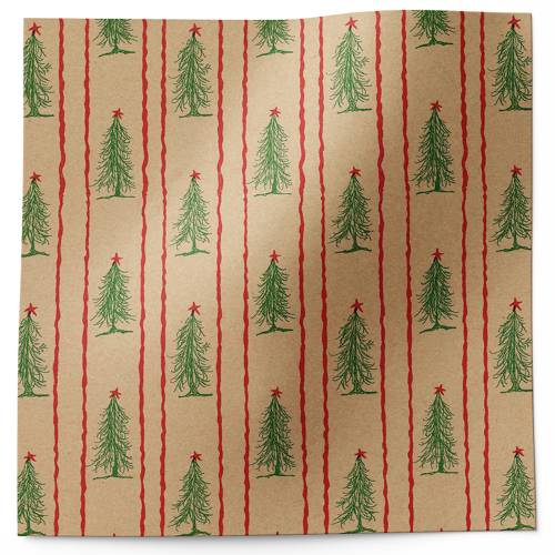 Tree Farm on Kraft Printed Tissue Paper — christmas tree illustrations on natural kraft background