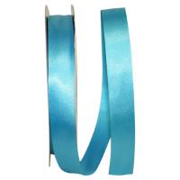 Turquoise Dyna Satin ribbon on a flat spool — single-face satin with taffeta back, 7/8" width, 100 yards