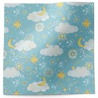 Twinkle Stars Printed Tissue Paper — Gold stars, moons, and clouds on soft blue background