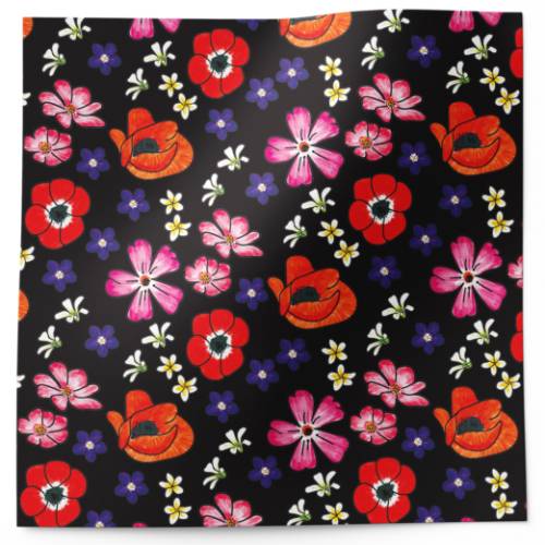 Velvet Floral Toss Printed Tissue Paper — Rich jewel-toned floral toss with roses and blooms in deep reds and greens