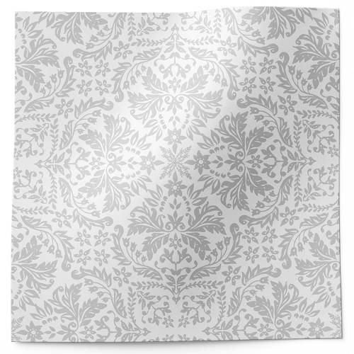 Vintage damask tissue paper with a tonal gray floral damask pattern on white