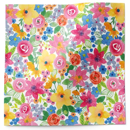 Watercolor Floral Printed Tissue Paper — Soft watercolor-style flowers and botanical leaves in multiple pastel colors