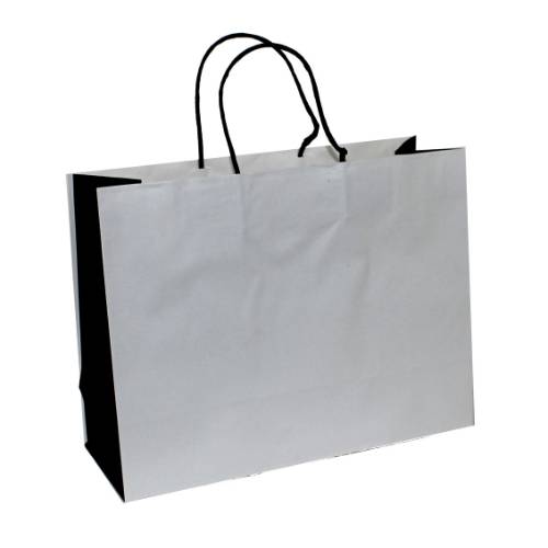 White/Black J-Cut Shopping Bag with Twisted Paper Handle
