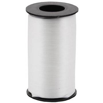 White curling ribbon on a cylindrical spool — flat polypropylene, 3/16" width, 500 yards