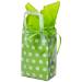 Clear frosted plastic shopping bag printed with white polka dots, soft-loop plastic handles