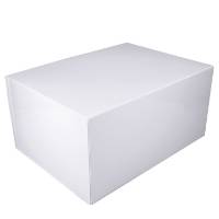 Deep white magnetic box — tall rectangular rigid gift box shown closed, clean high-gloss white laminate with magnetic flap front