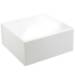 Glossy white magnetic box — square rigid gift box shown closed with bright reflective lid sheen and magnetic front flap seam