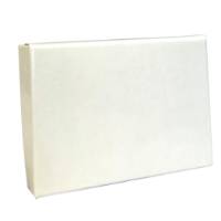 White Ice gift card box shown closed — slim rectangular pop-up box in bright white with a smooth high-gloss finish