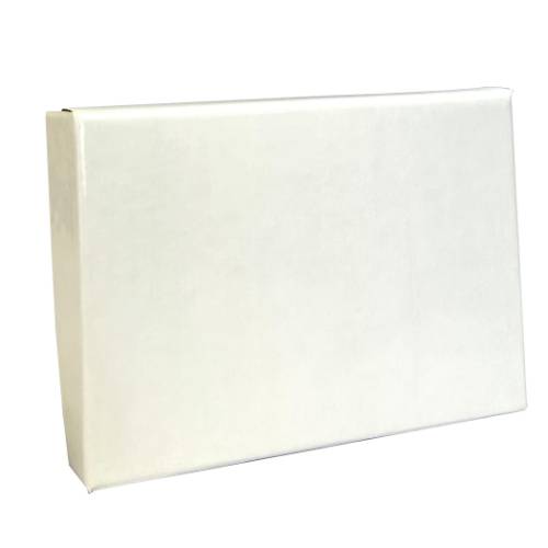 White Ice gift card box shown closed — slim rectangular pop-up box in bright white with a smooth high-gloss finish