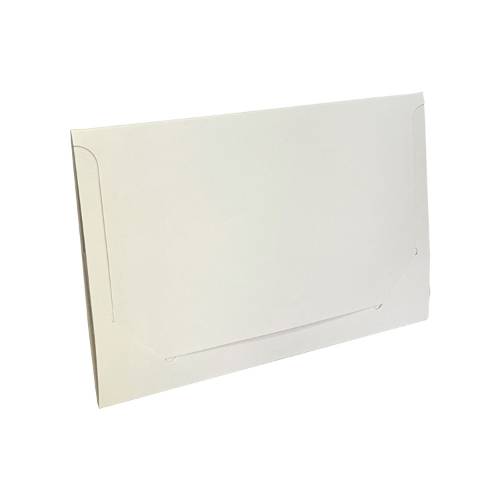 White Ice gift card folder 5" x 3 3/8" x 1/8" — slim tuck-close sleeve, solid glossy white, holds a standard gift card