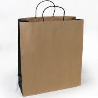 Natural Kraft Black Gussets J-Cut Shopping Bag with Twisted Paper Handle