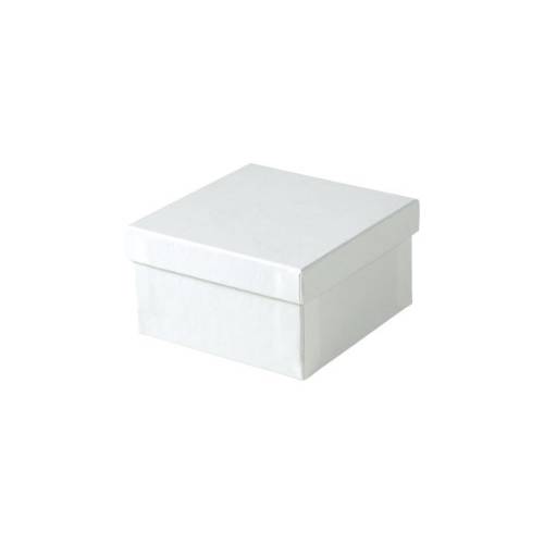 White gloss cotton-filled jewelry box 3 1/2" x 3 1/2" x 2" — two-piece lid and base for watches, bangles, and chunky jewelry