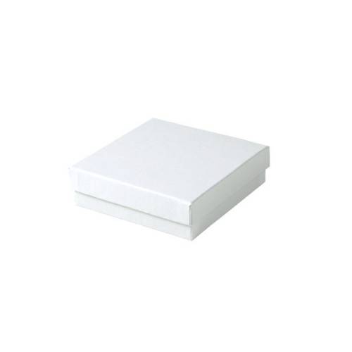 White gloss cotton-filled jewelry box 3 1/2" x 3 1/2" x 1" — two-piece lid and base for pendants, brooches, and earrings