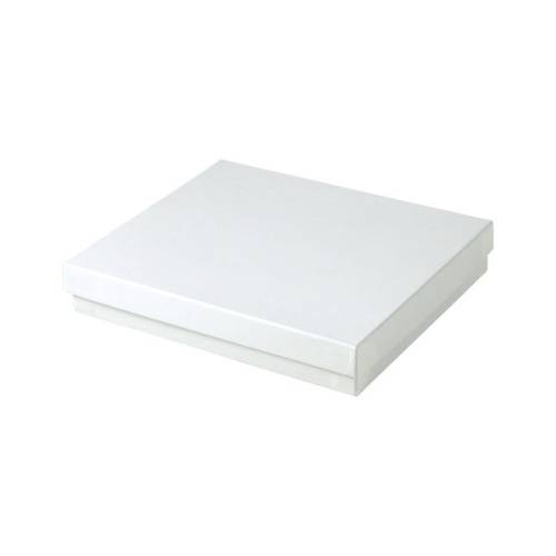 White gloss cotton-filled jewelry box 6" x 5" x 1" — two-piece lid and base for necklaces and jewelry sets