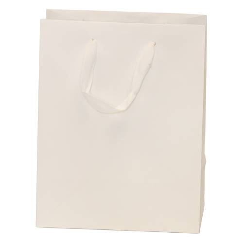 White kraft paper Brooklyn shopping bag with flat twill handles and side gussets