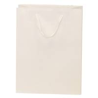 White kraft paper Brooklyn shopping bag with flat twill handles and side gussets