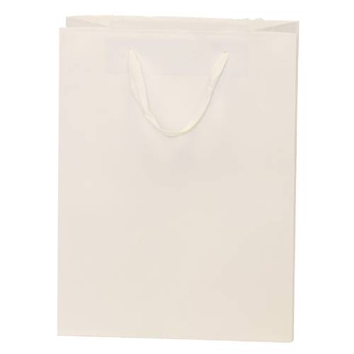 White kraft paper Brooklyn shopping bag with flat twill handles and side gussets