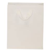 White kraft paper Brooklyn shopping bag with flat twill handles and side gussets