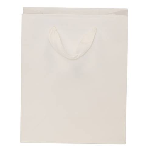 White kraft paper Brooklyn shopping bag with flat twill handles and side gussets