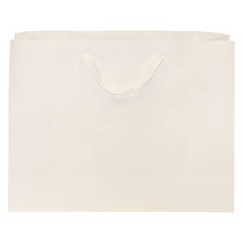 White kraft paper Brooklyn shopping bag with flat twill handles and wide gusset