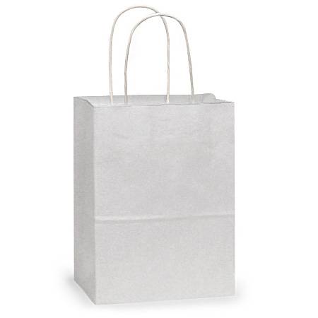 Plain white kraft paper shopping bag with twisted paper handles, solid white exterior
