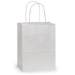 Plain white kraft paper shopping bag with twisted paper handles, solid white exterior