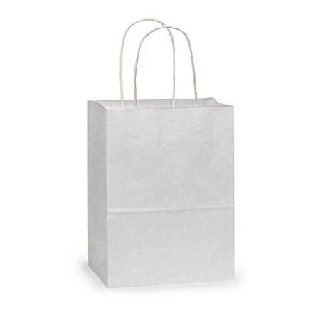 Plain white kraft paper shopping bag with twisted paper handles, solid white exterior