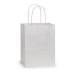 Plain white kraft paper shopping bag with twisted paper handles, solid white exterior