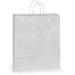 Plain white kraft paper shopping bag with twisted paper handles, solid white exterior