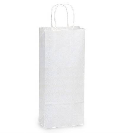 Plain white kraft paper wine bottle shopping bag with round rope handles
