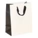 white kraft paper shopping bags with black gusset and black flat twill handles