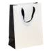 white kraft paper shopping bags with black gusset and black flat twill handles