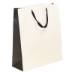 white kraft paper shopping bags with black gusset and black flat twill handles